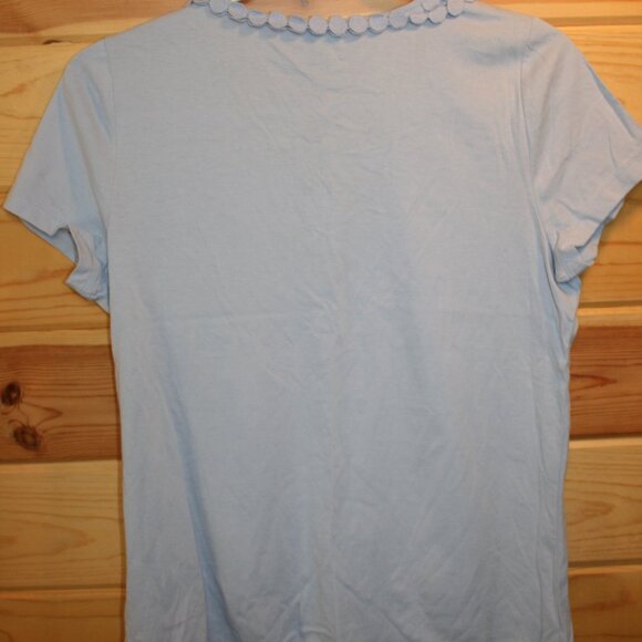 NWTS Blue cotton Talbots cuttout Trim TShirt Size Medium - Picture 3 of 3